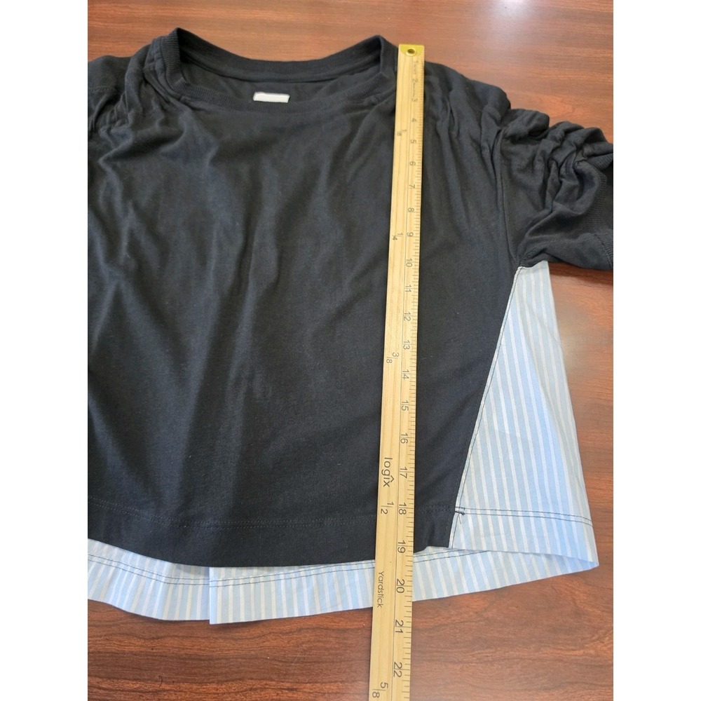 Anthropologie Maeve Mixed Media Top XS Black Knit Stripe Poplin Back Puff Sleeve - Picture 6 of 6